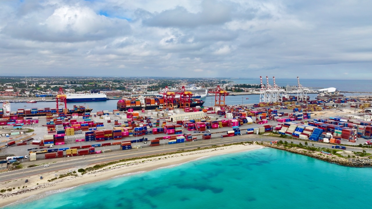 Container port and turquoise water