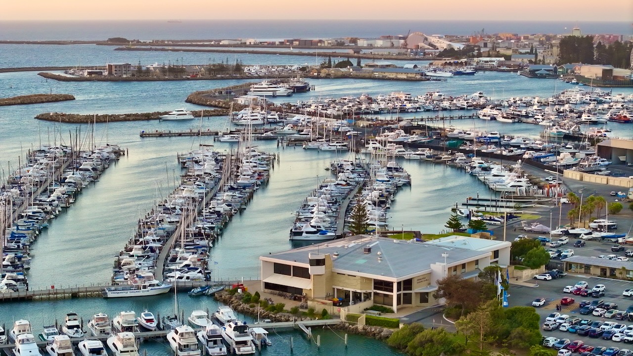 Aerial view of the Fremantle Sailing Club marina